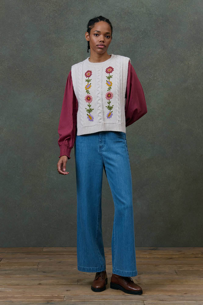 Louise Misha Adela Floral Cream Sleeveless Jumper - The Mercantile London