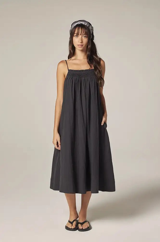Amente Charcoal Smocked Tie Dress