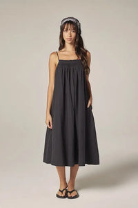 Amente Charcoal Smocked Tie Dress