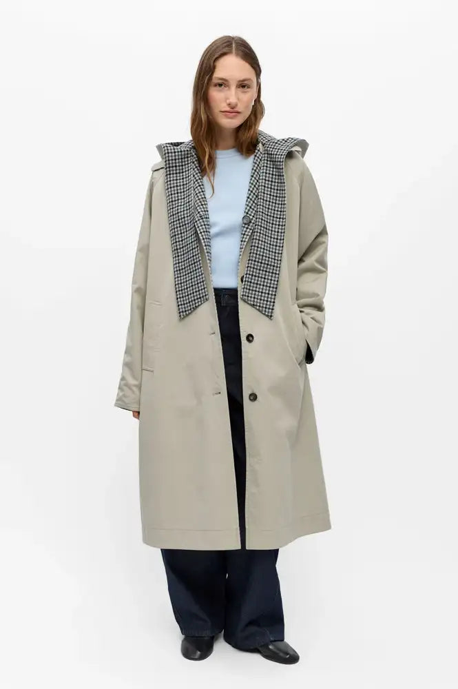 Object Holly Grey Checked & Beige Reversible Trench Coat