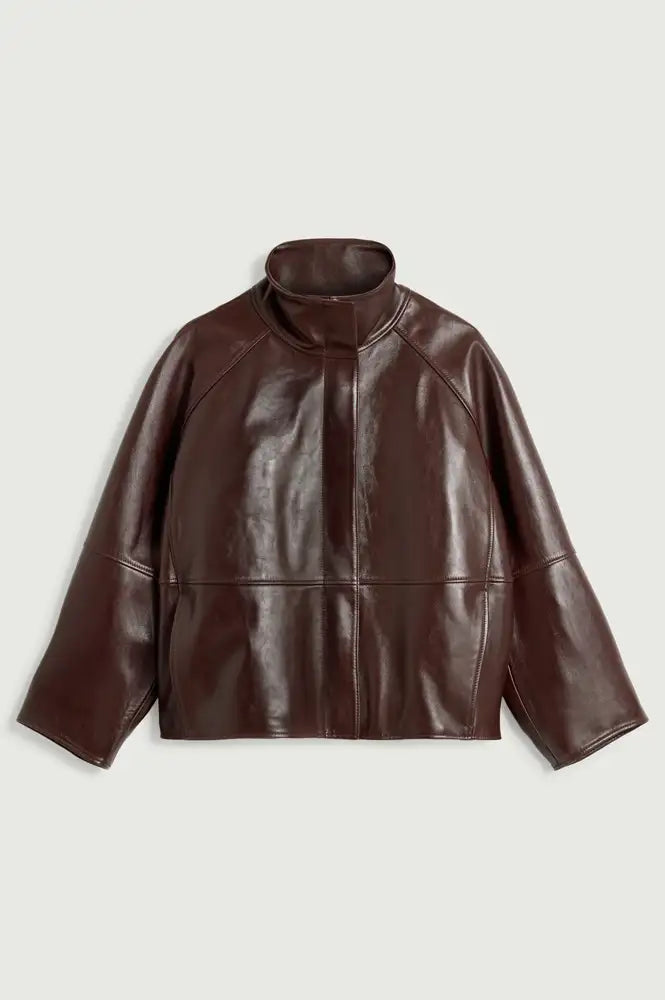 Soeur Gamma Burgundy Glazed Leather Raglan Jacket