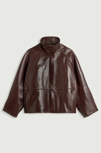 Soeur Gamma Burgundy Glazed Leather Raglan Jacket