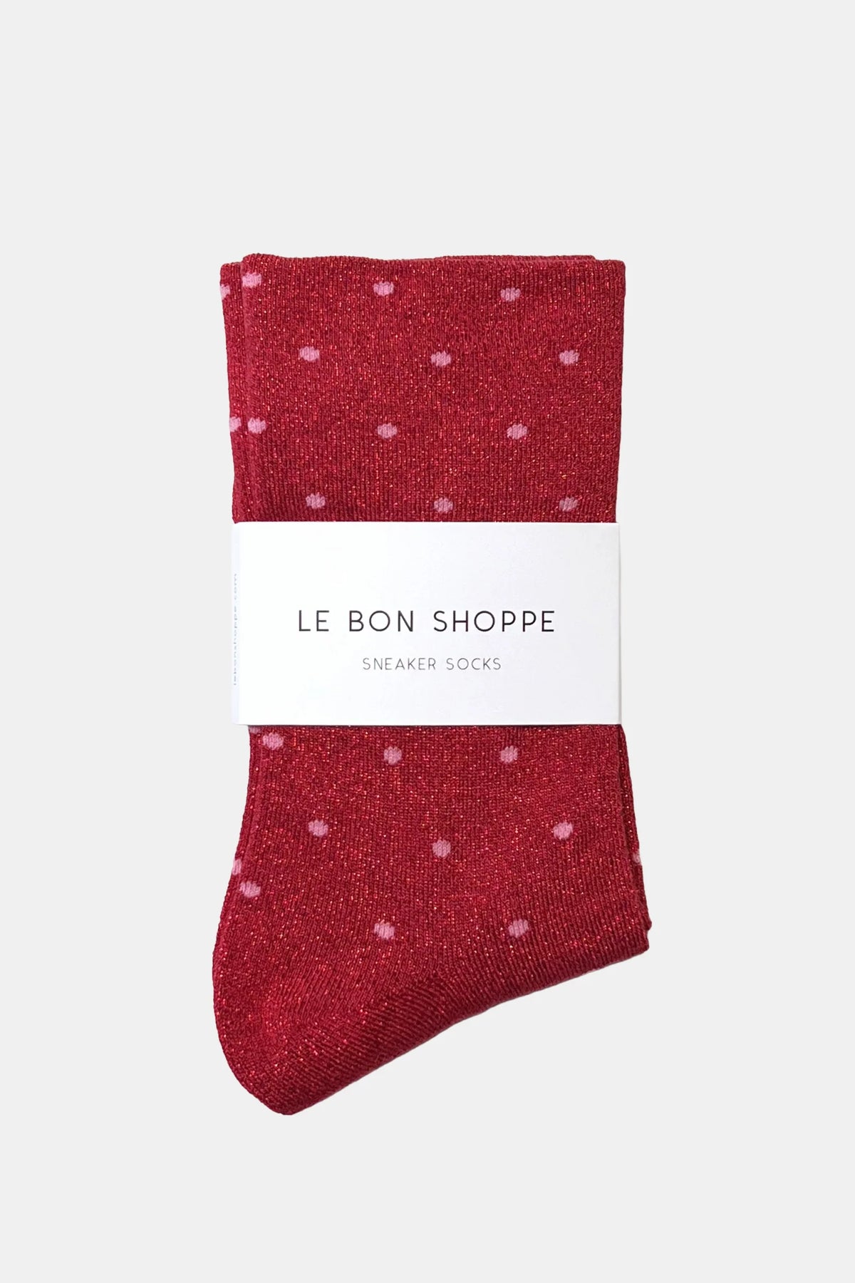 Le Bon Shoppe Lurex Patterned Red & Pink Polka Dot Sneaker Socks