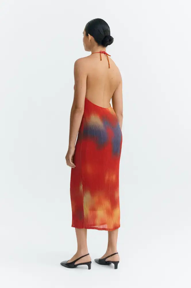 Thinking Mu Miriam Red Flowers Pleated Dress - The Mercantile London