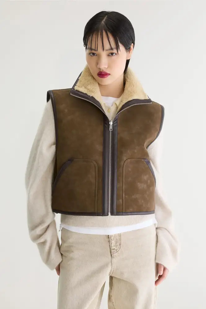 Bellerose Jonson Sheep Brown Reversible Sleeveless Jacket