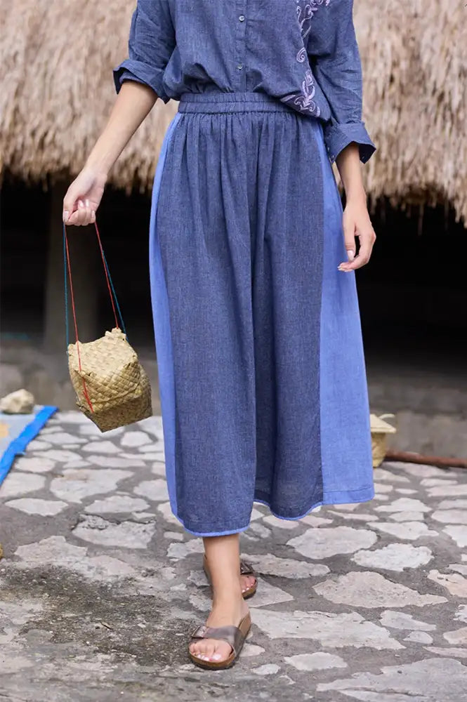 Charlie Joe Shek Navy Two Tone Skirt - The Mercantile London