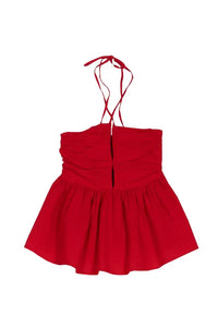 Emin + Paul Red Shirred Halter Neck Top - The Mercantile London