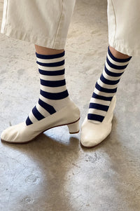 Le Bon Shoppe Wally Navy Wide Stripe Socks - The Mercantile London