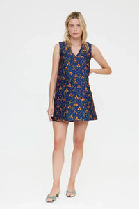 Compania Fantastica Navy Floral Jacquard Mini Dress - The Mercantile London