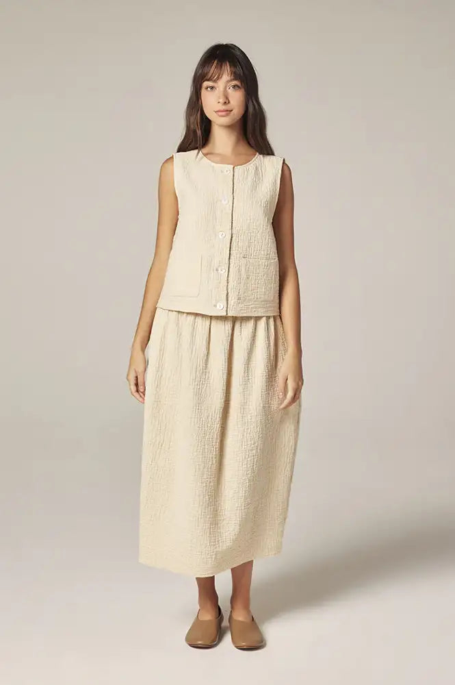 Amente Cream Button Down Jacquard Top - The Mercantile London