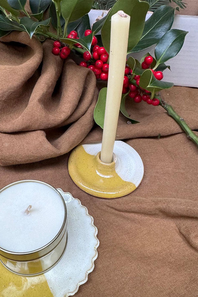 Frankie's Studio Yellow & White Mini Candlestick Holder
