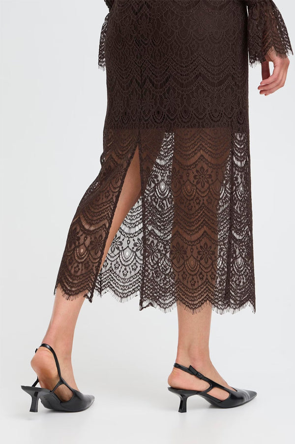 Fransa Caty Chocolate Lace Skirt - The Mercantile London
