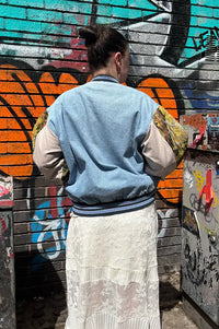 Frankie. Blue Denim Picnic Varsity XL Jacket