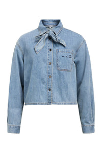 Object Vilma Short Denim Bow Shirt - The Mercantile London