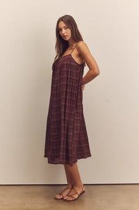 Amente Pleated Berry Checkered Dress - The Mercantile London