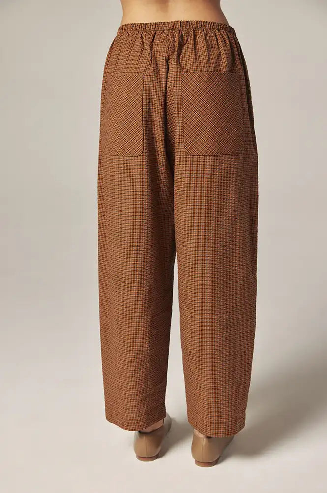 Amente Brown & Orange Checkered Drawstring Trousers - The Mercantile London