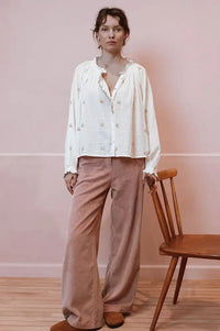 Emile Et Ida Elyana Vintage Floral Embroidered Ecru Blouse