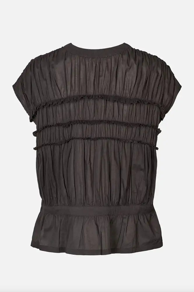 Rabens Saloner Elenor Liquorice Voile Frill Top - The Mercantile London