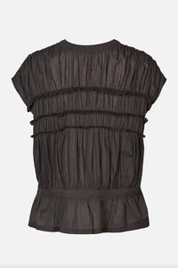 Rabens Saloner Elenor Liquorice Voile Frill Top - The Mercantile London