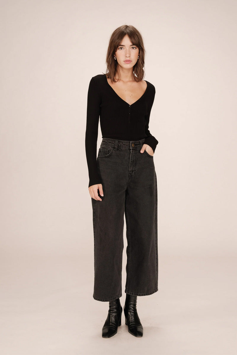 Grace & Mila Jonas Cropped Washed Balck Denim Jeans - The Mercantile London