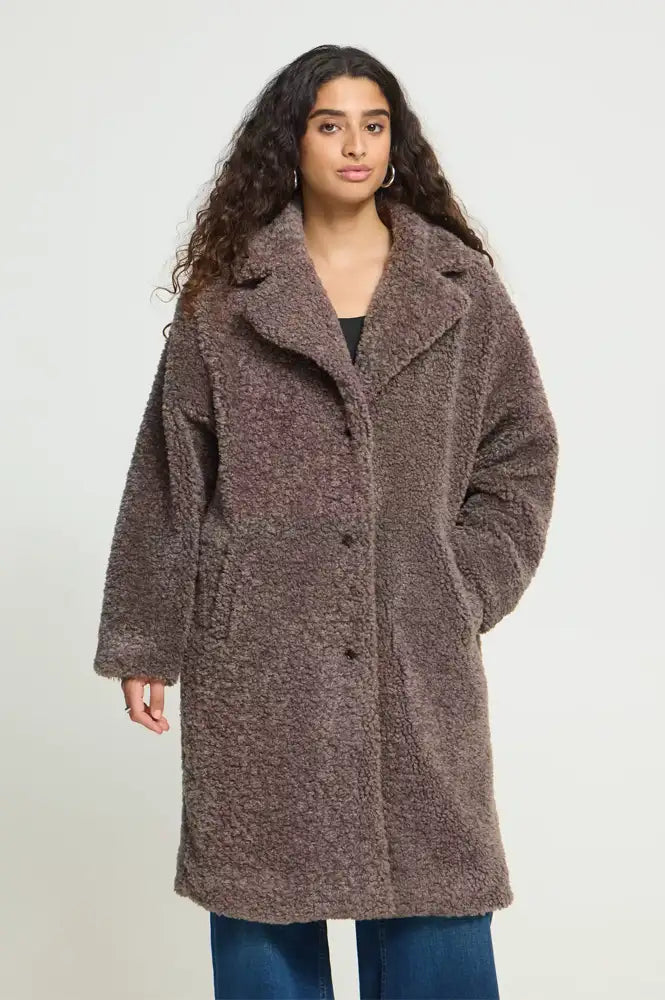 ICHI Halavala Falcon Grey Shearling Coat