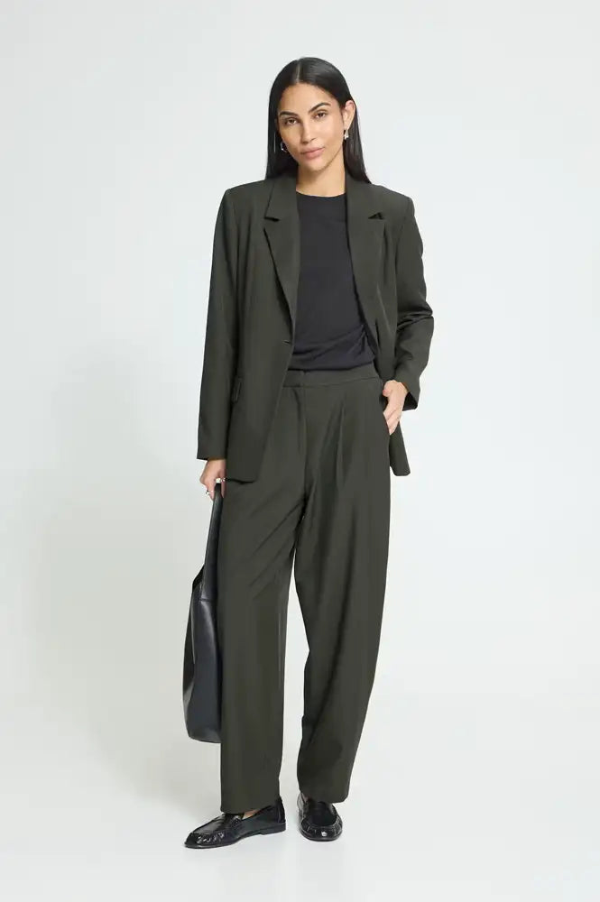 ICHI Fava Rosin Melange Barrel Trousers