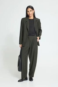 ICHI Fava Rosin Melange Barrel Trousers
