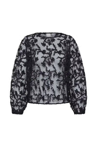 ICHi Balki Black Sheer Floral Blouse