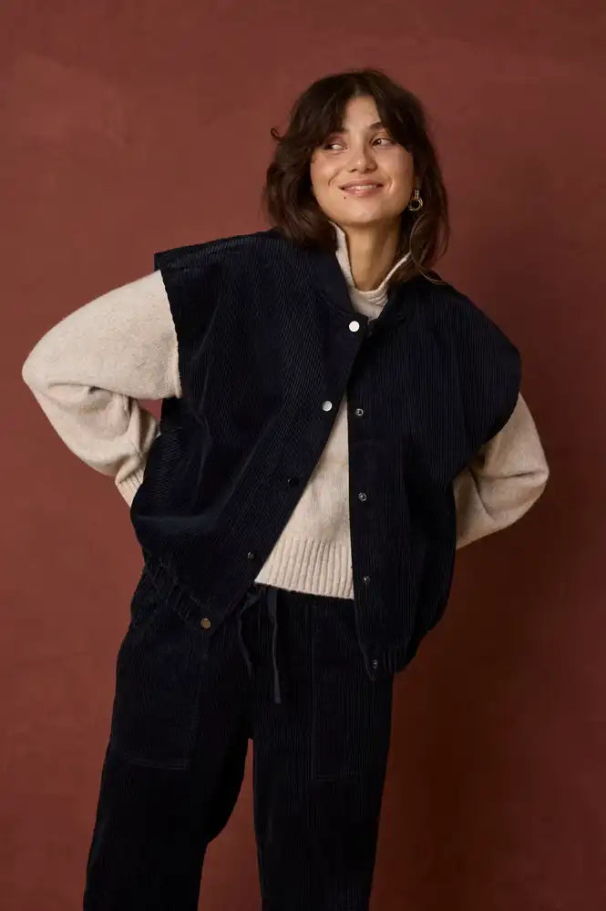 Fransa Salomi Navy Corduroy Waistcoat