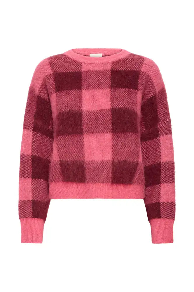 ICHI Elena Fruit Dove & Zinfadel Checked Jumper