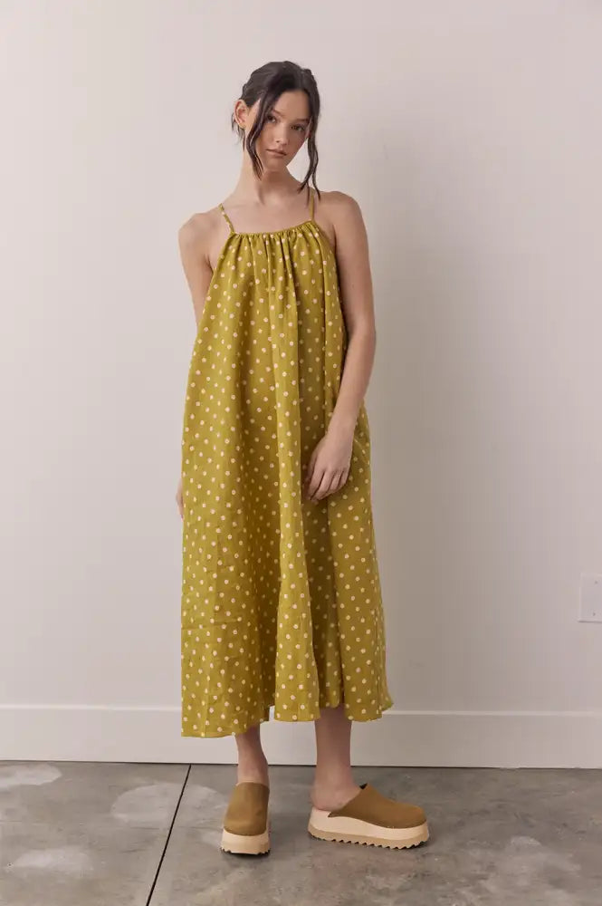 Amente Moss Linen Polka Dot Dress - The Mercantile London