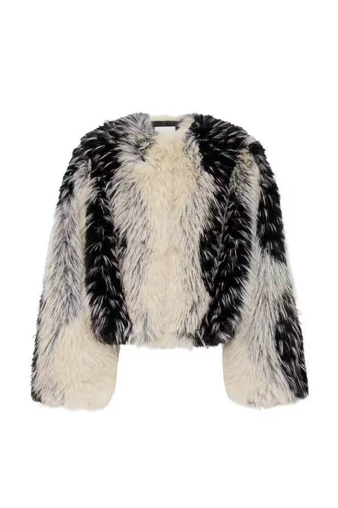 ICHI Flaxa Spotted Nature Faux Fur Jacket