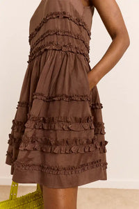 Damson Madder Reed Sheer Chocolate Drop Waist Ruffle Midi Dress