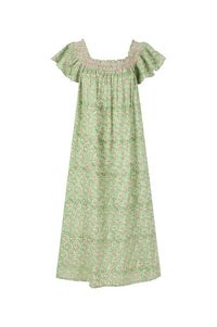 Dilli Grey Mogra Sage Smocked Nightie - The Mercantile London