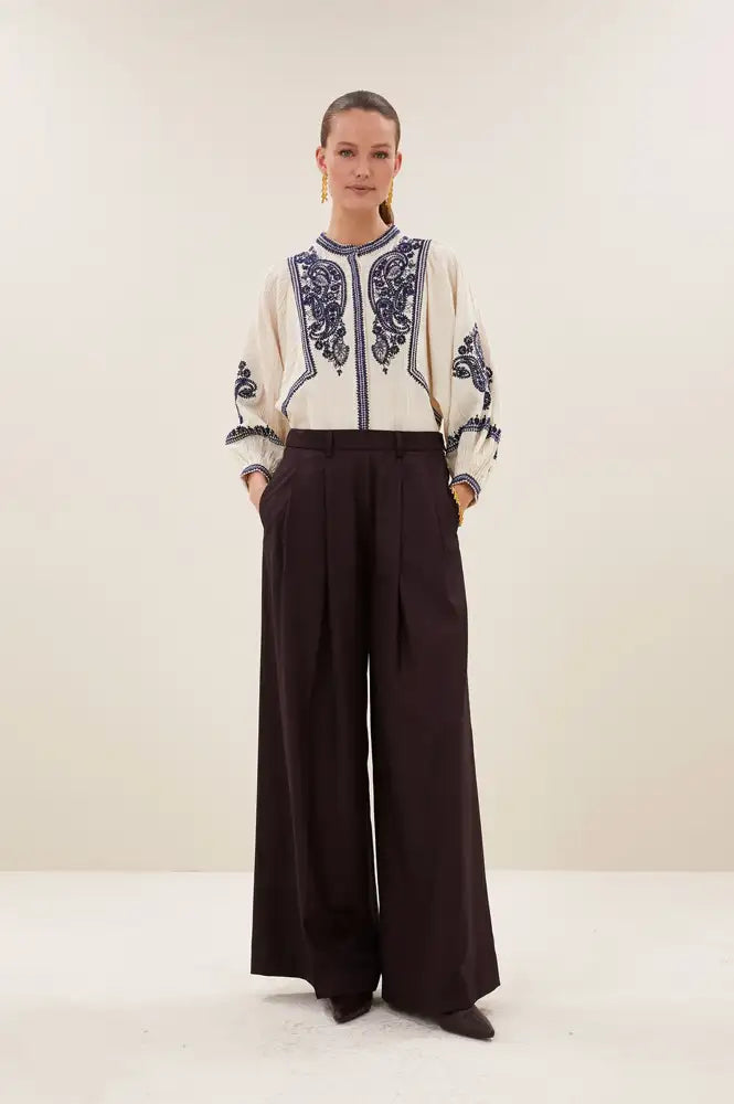By-Bar Senne Embroidered Sand Blouse