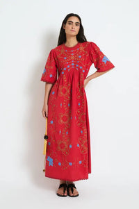 Sophie + Lucie Poppy Red Embroidered Dress - The Mercantile London