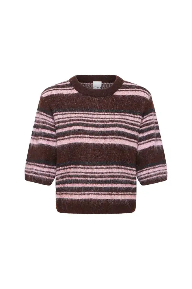 ICHI Allo Fudge And Pink Striped Knit - The Mercantile London