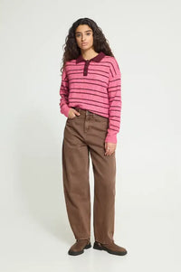 ICHI Blich Brown Washed Barrel Leg Jeans - The Mercantile London