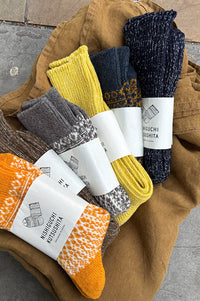 Nishiguchi Kutsushita Wool Jacquard Navy Socks - The Mercantile London