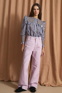 Sophie + Lucie Conchita Mauve Striped Ruffle Blouse