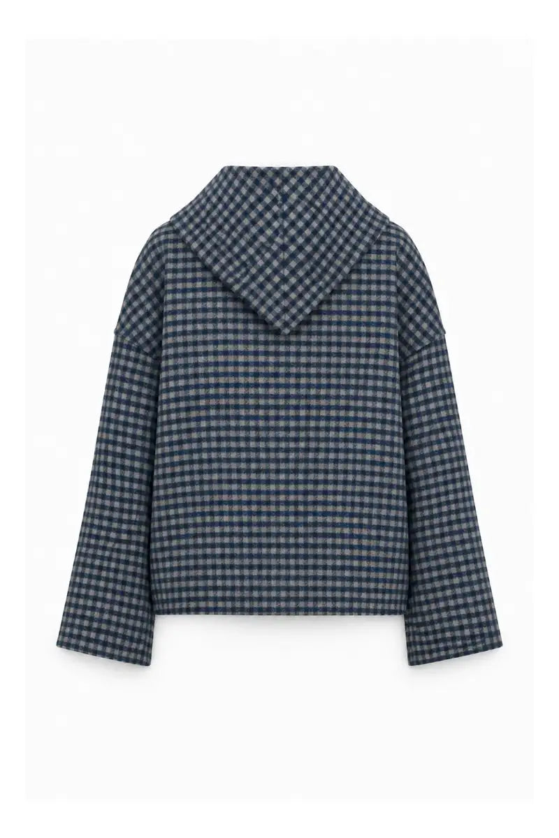 FRNCH Sheffield Navy Blue Checked Scarf Detail Jacket - The Mercantile London