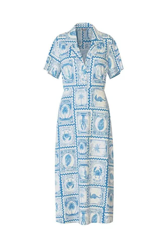 Object Vima Azure Blue Printed Midi Dress - The Mercantile London