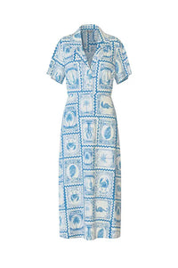 Object Vima Azure Blue Printed Midi Dress - The Mercantile London