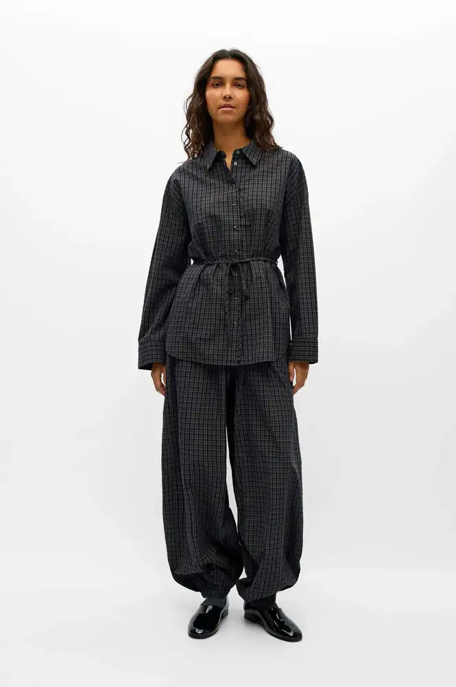 Object Delva Gunmetal Black Check Harem Trousers - The Mercantile London