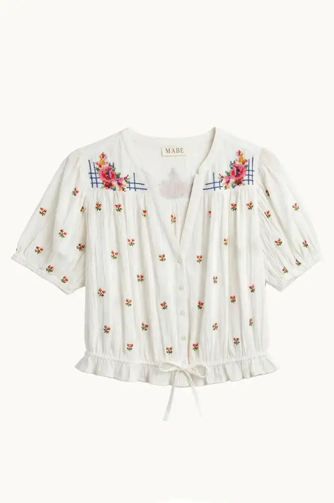 M.A.B.E Harlie Floral Ecru Blouse - The Mercantile London
