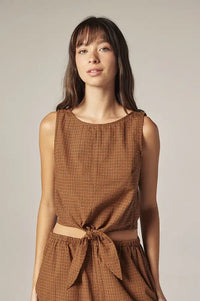 Amente Brown & Orange Checkered Tie Top - The Mercantile London