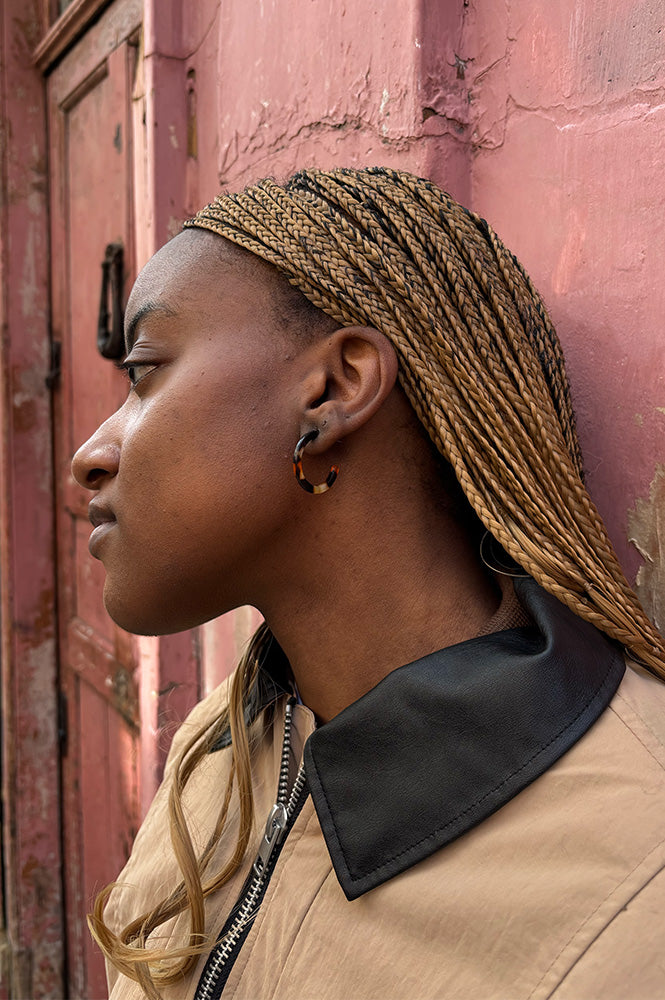 B.M.L Hortense Orange & Black Thin Resin Hoop Earrings - The Mercantile London