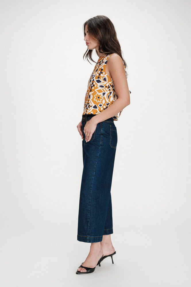 Grace & Mila Venise Cognac Printed Top - The Mercantile London