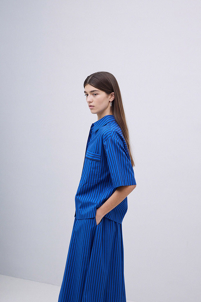 Yerse Bubble Striped Azure and Navy Shirt - The Mercantile London