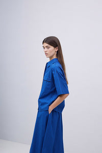 Yerse Bubble Striped Azure and Navy Shirt - The Mercantile London
